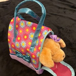 Stuffed dog with plush bag